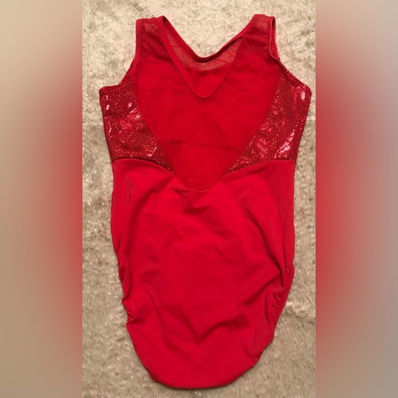 GK Elite Laurie Hernandez Edition Girls Gymnastics Leotard Red Shimmer Mesh - Picture 8 of 9